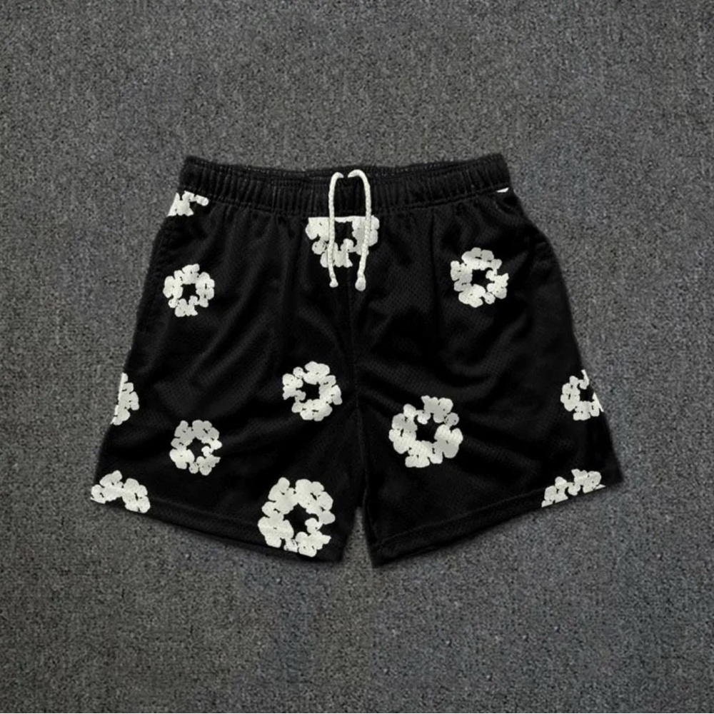 Floral Black and White Men's Shorts